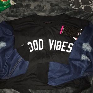 Cropped distressed denim top size xl